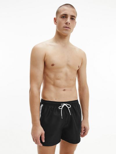 Calvin Klein Fürdőruha HU493297 | Calvin Klein Logo Tape Short Drawstring Férfi Úszónadrág Fekete